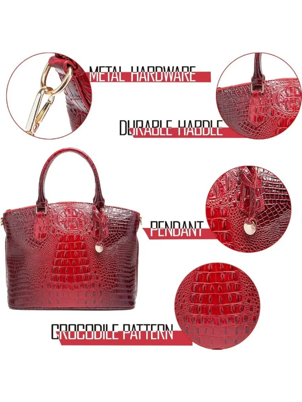 Stylish Crocodile-Embossed Handbag for Women, Versatile Satchel with Shoulder